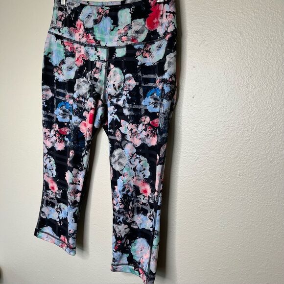 Zelos Cropped Floral Athletic Leggings Multicolor Women Size Medium Activewear - Picture 4 of 13